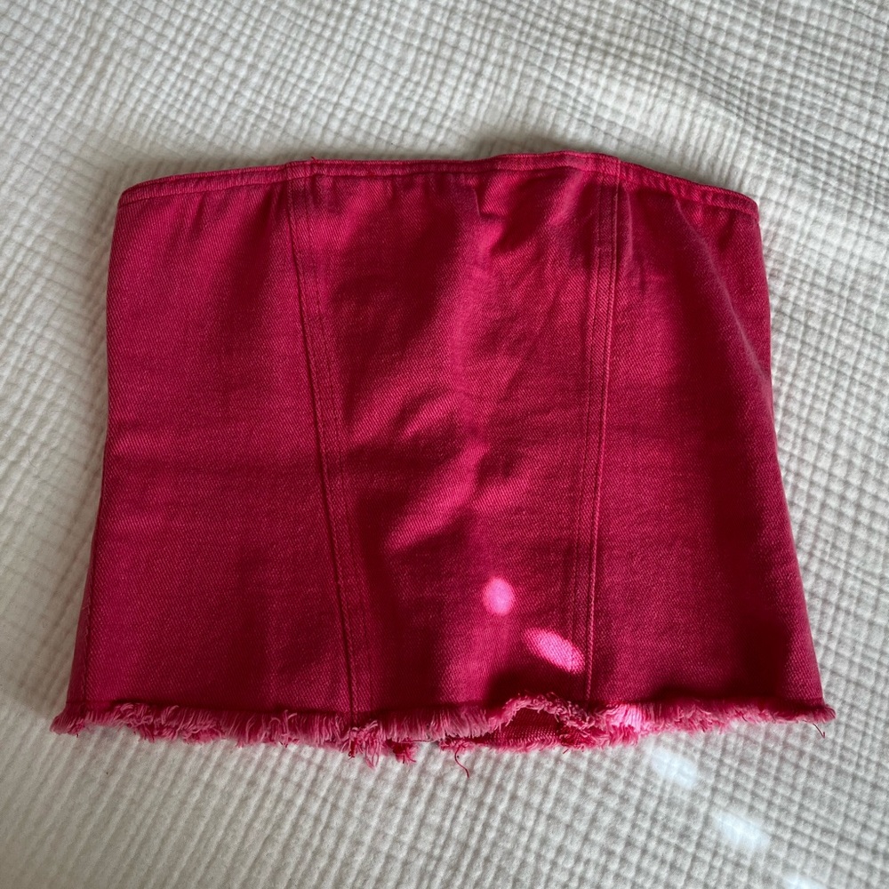 Superdown Pink Denim Cropped Tube Top
